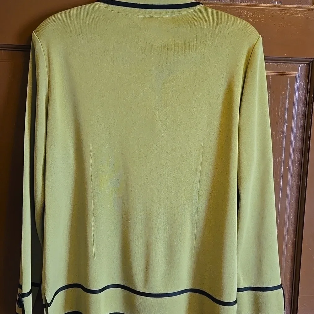 Misook-Knit chartreuse sweater with black trim Size M.